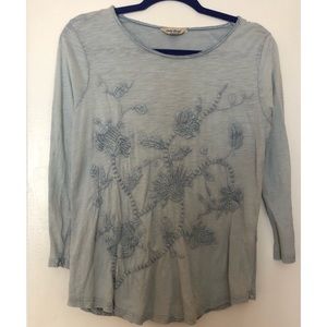 Lucky Brand Embroidered 3/4 Length Sleeve Size S